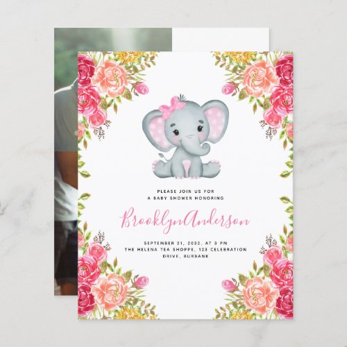 BUDGET Elephant Girl Photo Baby Shower Invitation