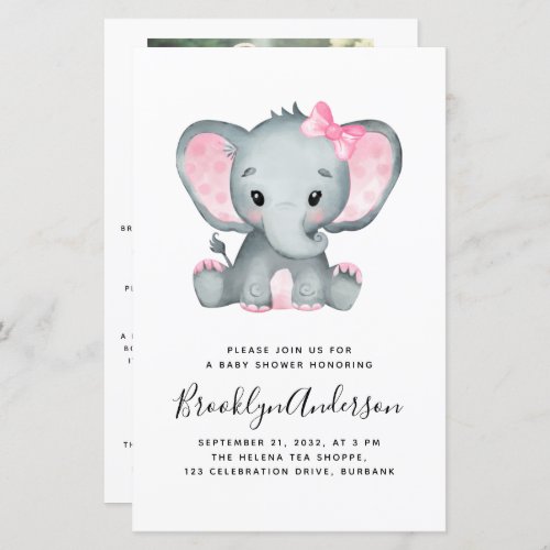 BUDGET Elephant Girl Photo Baby Shower Invitation