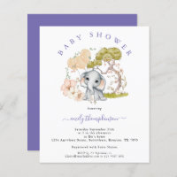 Budget Elephant Lilac Baby Shower Invitation