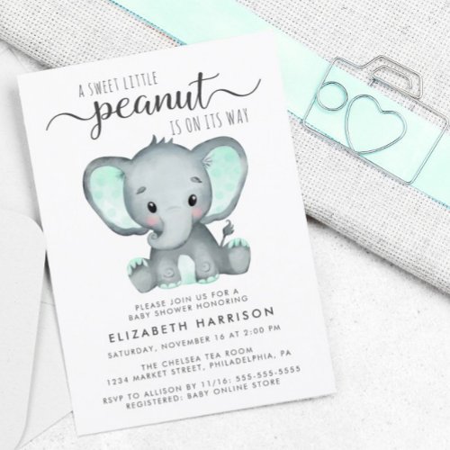 Budget Elephant Mint Baby Shower Invitation