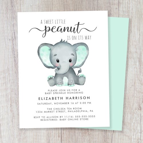 Budget Elephant Mint Baby Sprinkle Invitation