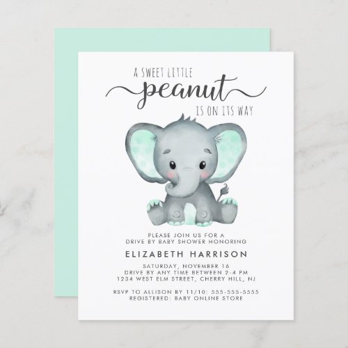 Budget Elephant Mint Drive By Baby Shower Invite