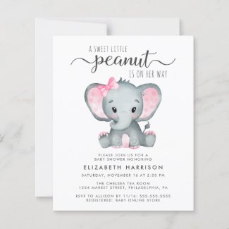 Budget Elephant Pink Baby Girl Shower Invitation