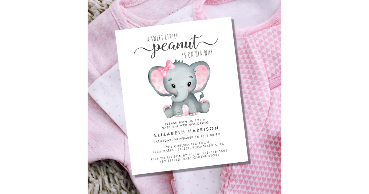 Budget Elephant Pink Baby Girl Shower Invitation | Zazzle