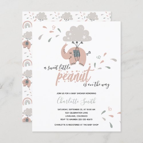 Budget Elephant Pink Girls Baby Shower Invitation