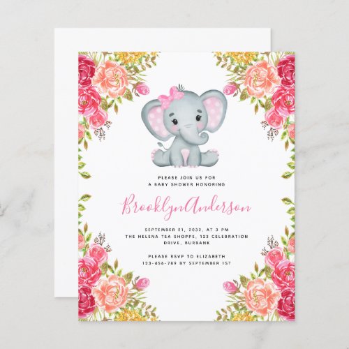 BUDGET Elephant QR Code Baby Shower Invitation