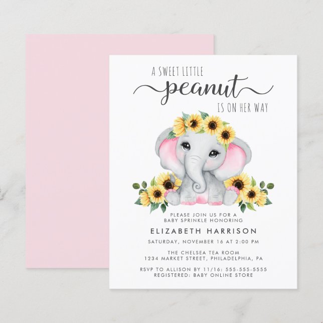 Budget Elephant Sunflowers Baby Girl Sprinkle (Front/Back)