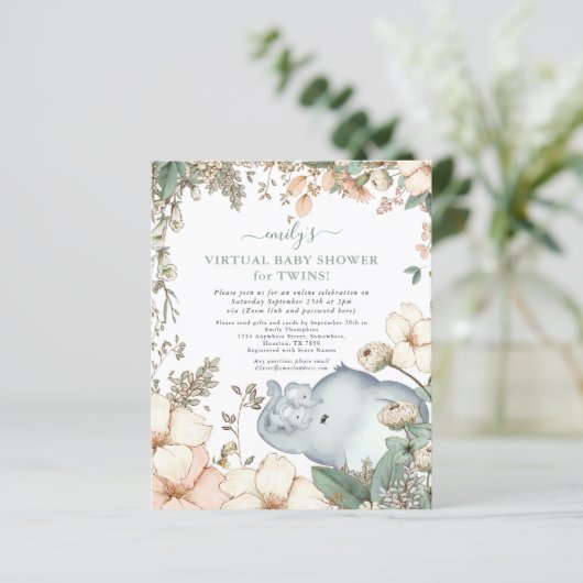 Budget Elephant Twins Virtual Baby Shower Invite (Standing Front)
