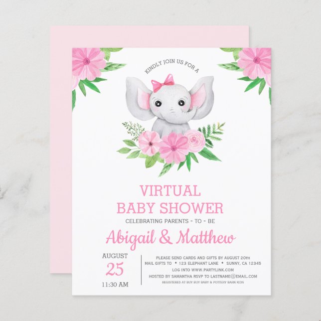 BUDGET Elephant Virtual Baby Shower Invitation (Front/Back)