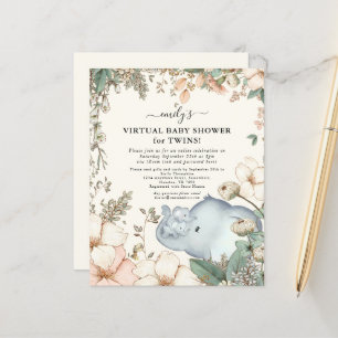 Budget Elephant Virtual Baby Shower Twins Invite