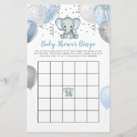 BUDGET Elephant Watercolor Baby Shower Bingo Card