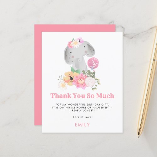 Budget Elephant Young Child Thank You  Paper Sheet