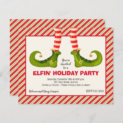 Budget Elf Legs Christmas Holiday Party Invites