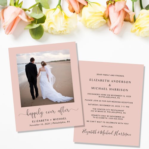 Budget Elopement Blush Wedding Reception Invite