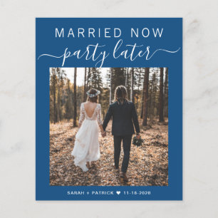Budget Elopement Photo Blue Wedding Announcement
