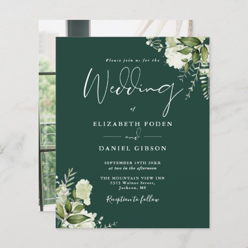 Budget Emerald Foliage Photo Wedding Invitation