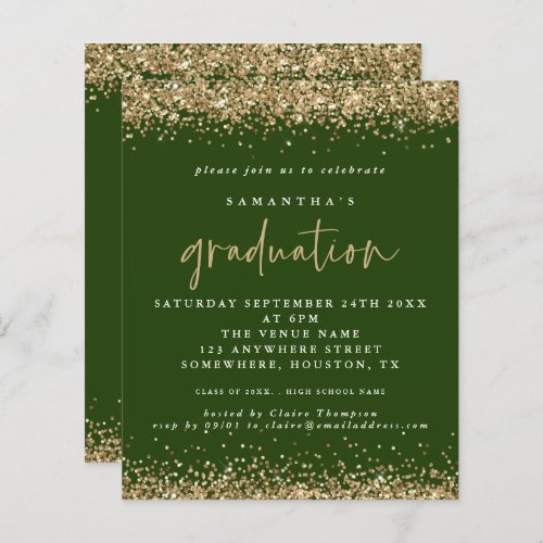 Budget Emerald Gold Glitter 2024 Graduation Invite
