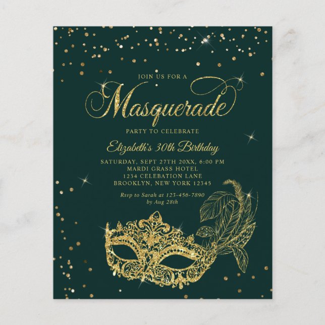 BUDGET Emerald Gold Masquerade Birthday Photo (Front)