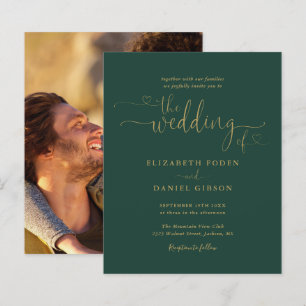 Budget Emerald Gold Script Photo Wedding Invite