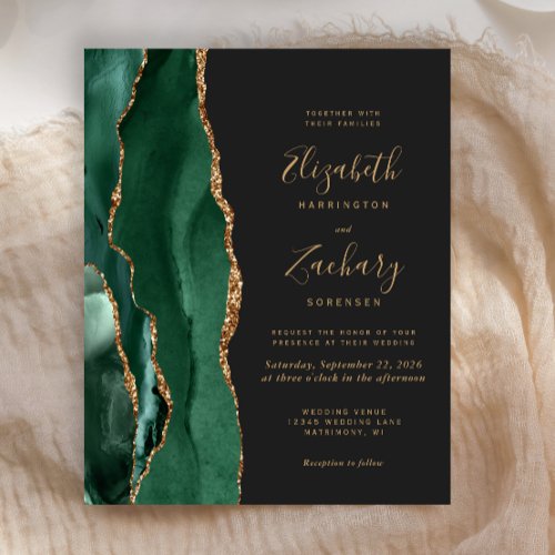 Budget Emerald Green Agate Dark Wedding Invitation