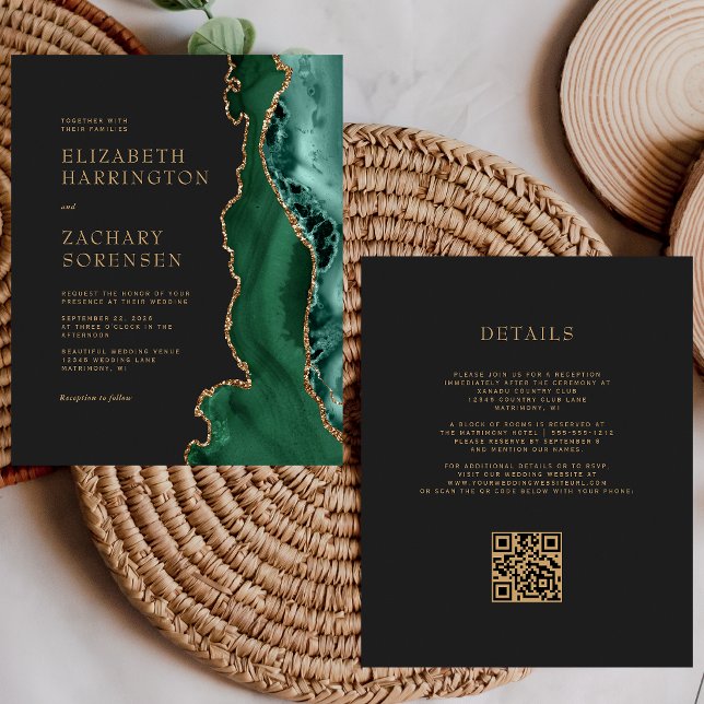 Budget Emerald Green Agate Gold QR Code Wedding (Creator Uploaded)