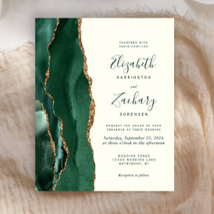 Budget Emerald Green Agate Ivory Wedding Invite