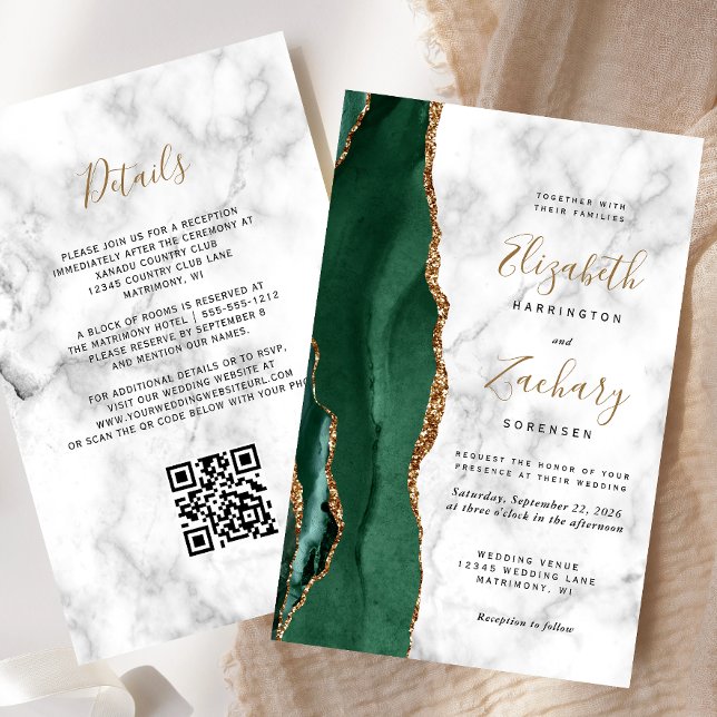 Budget Emerald Green Agate Marble QR Code Wedding (Creator Uploaded)