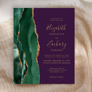 Budget Emerald Green Agate Purple Wedding Invite