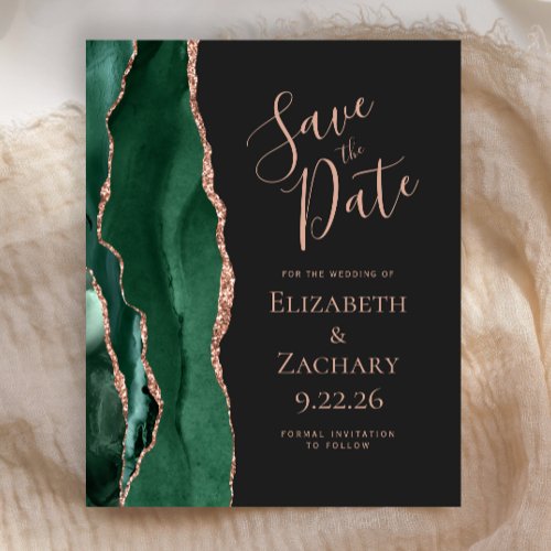Budget Emerald Green Agate Rose Gold Save the Date