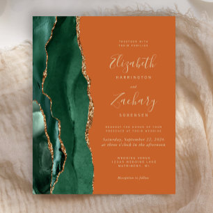Budget Emerald Green Agate Rust Wedding Invitation