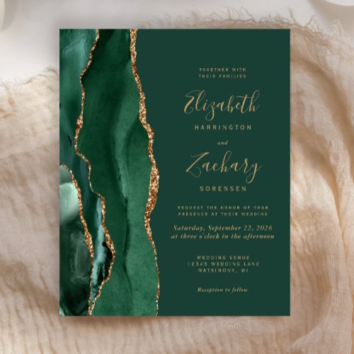 Budget Emerald Green Agate Wedding Invitation