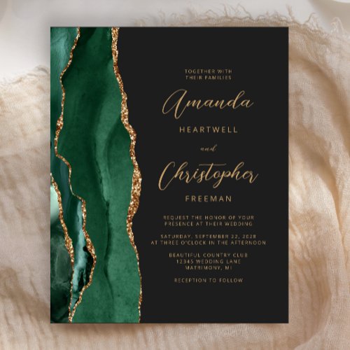 Budget Emerald Green Agate Wedding Invite