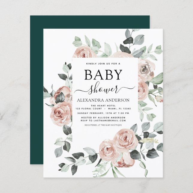 Budget Emerald Green Baby Shower Floral (Front/Back)
