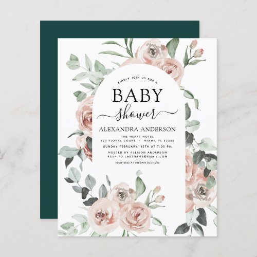 Budget Emerald Green Baby Shower Floral Invitation