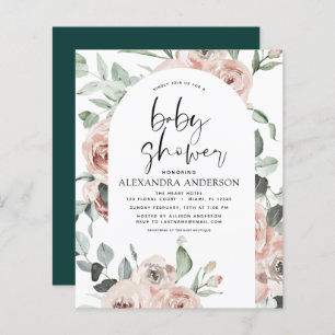 Budget Emerald Green Baby Shower Floral Invitation