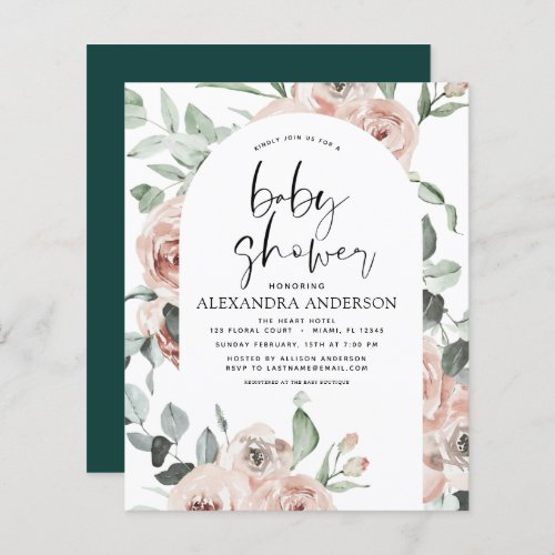 Budget Emerald Green Baby Shower Floral Invitation