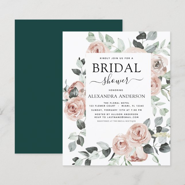 Budget Emerald Green Bridal Shower Floral (Front/Back)
