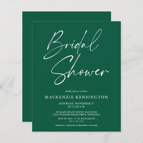 Budget Emerald Green Bridal Shower Invitation