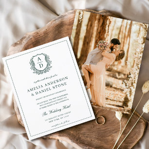 Budget Emerald Green Crest Wedding Invitation Flyer