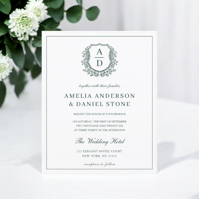 Budget Emerald Green Crest Wedding Invitation Flyer (Creator Uploaded)