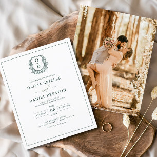Budget Emerald Green Crest Wedding Invitation Flyer