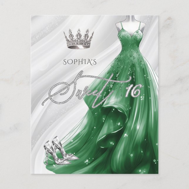 Budget Emerald Green Dress Sweet 16 Invitation (Front)