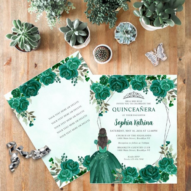 Budget Emerald Green Floral Princess Quinceañera (Creator Uploaded)