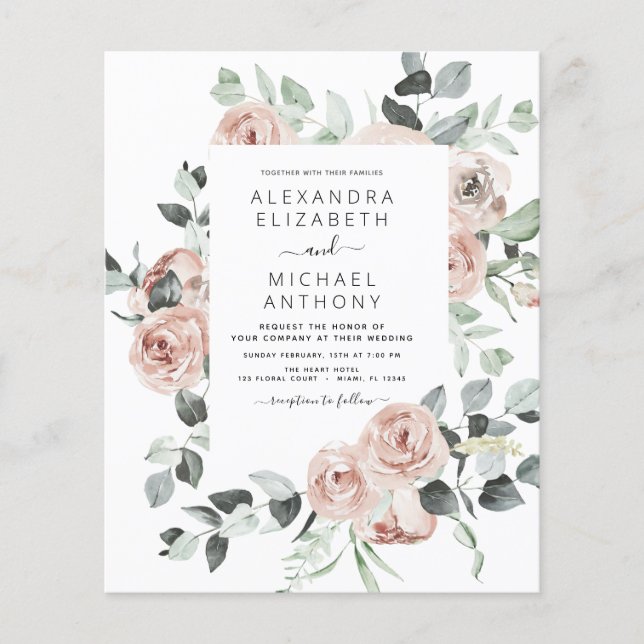 Budget Emerald Green Floral Wedding Flyer (Front)