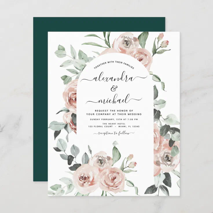 Budget Emerald Green Floral Wedding Invitation | Zazzle