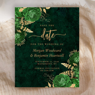 Budget Emerald Green Floral Wedding Save the Date