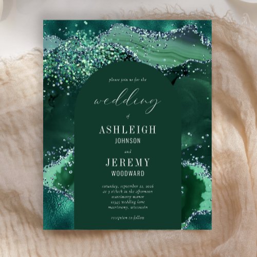 Budget Emerald Green Glitter Arch Wedding Invite