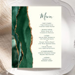 Budget Emerald Green Gold Agate Ivory Wedding Menu<br><div class="desc">The left-hand edge of this elegant modern wedding menu features an emerald green watercolor agate border trimmed with faux gold glitter. The customizable text combines whimsical green handwriting script and copperplate fonts on an ivory background. The reverse side features a matching emerald green and gold agate design.</div>