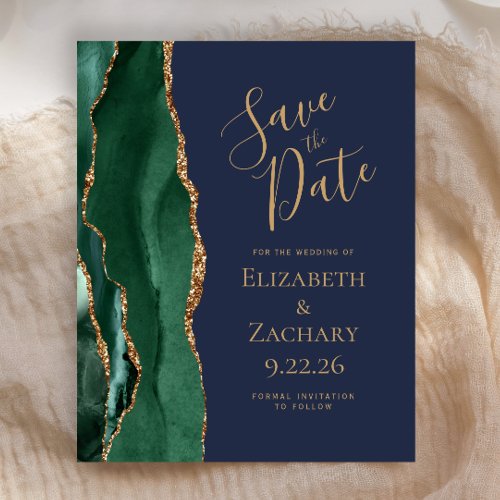 Budget Emerald Green Gold Agate Navy Save the Date