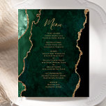 Budget Emerald Green Gold Agate Wedding Menu<br><div class="desc">This elegant modern wedding menu features an emerald green watercolor agate border trimmed with faux gold glitter. The customizable text combines gold-colored handwriting script and copperplate fonts. The reverse side features a matching emerald green and gold agate design.</div>